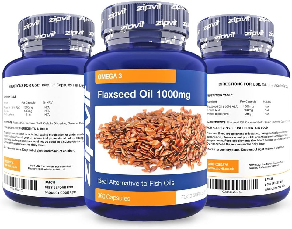 Zipvit Flaxseed Oil Capsules 1000mg Per Capsule, 360 Softgels, High Strength Alpha Linolenic Acid, Fish Oil Alternative, up to 12 Months Supply