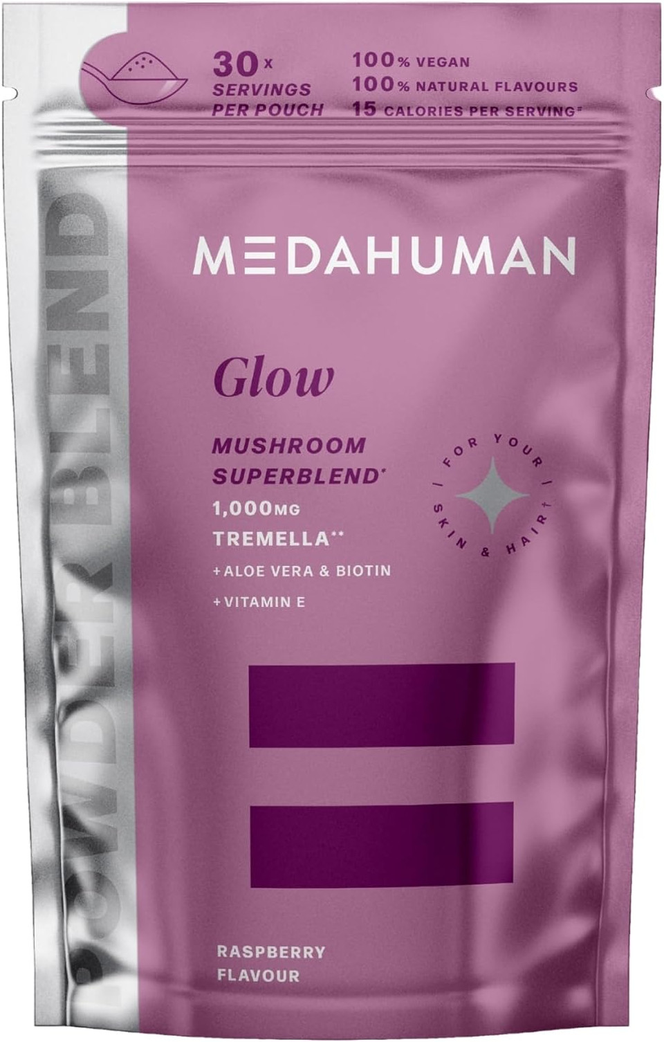 MEDAHUMAN® Glow | Tremella Mushroom Powder (30 Servings) | Adaptogen Superblend Mushroom Supplement with Biotin, Vitamin E and Aloe Vera to Promote Glowy Skin & Boost Collagen | Raspberry Flavour MEDAHUMAN® Glow | Tremella Mushroom Powder (30 Servings) | Adaptogen Superblend Mushroom Supplement with Biotin, Vitamin E and Aloe Vera to Promote Glowy Skin & Boost Collagen | Raspberry Flavour