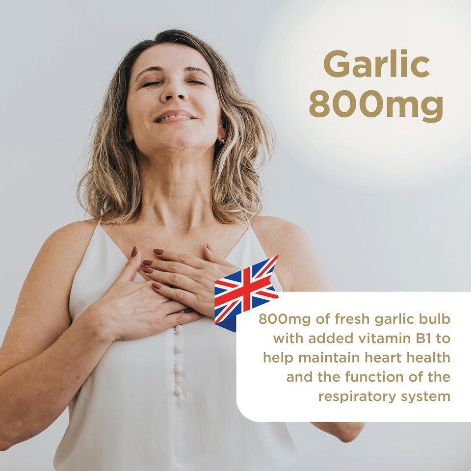 Healthspan Garlic 800mg (6 Months' Supply) | for a Healthy Heart & Respiratory System | Maintains Normal Cholesterol Levels | Added Vitamin B1 | Easy to Swallow Capsules & Odour Controlled | Vegan