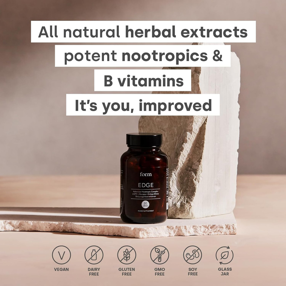 Form Edge - Natural Nootropic for Focus | Cognitive Supplement with Alpha GPC, Bacopa Monnieri, Ginkgo Biloba & B Vitamins | Supports Memory, Calmness & Mental Performance