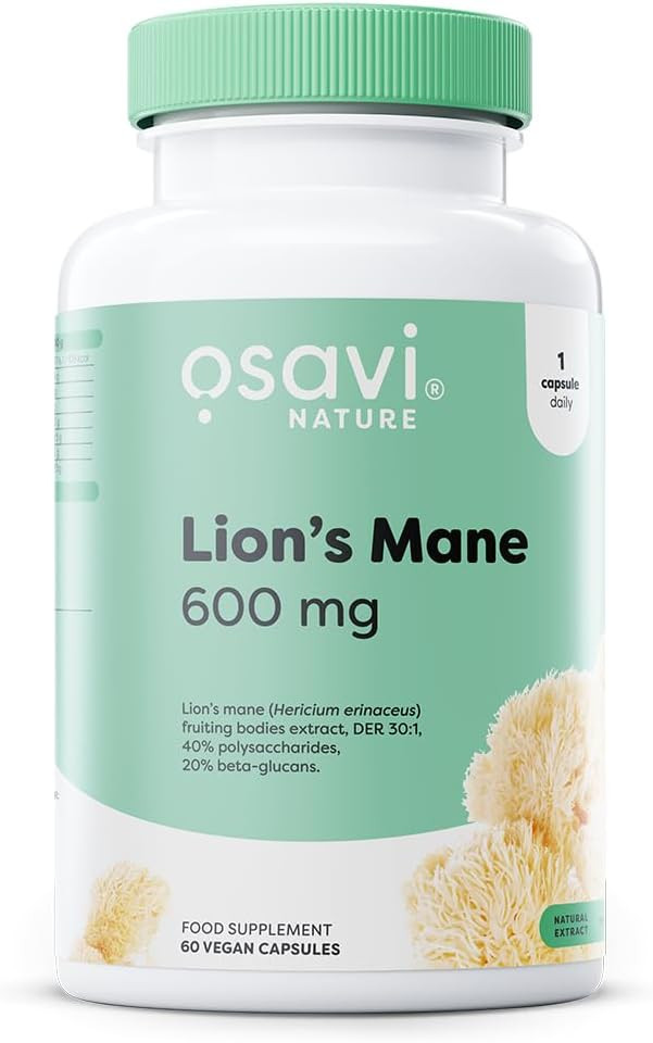 Osavi Lions Mane 600 mg  120 Vegan Capsules | Hard Capsules with Hericium Erinaceus Extract | Standardized for Polysaccharides and BetaGlucans