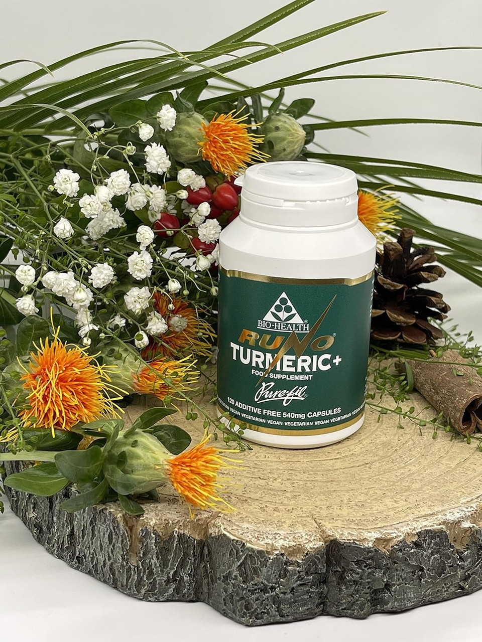 Bio-Health Runo Turmeric+ Food Supplement with Black Pepper to Enhance Curcumin Absorbtion, Supports Joint Health and Flexibility and Genreal Health, Suitable for Vegans and Vegetarians, 120 Capsules