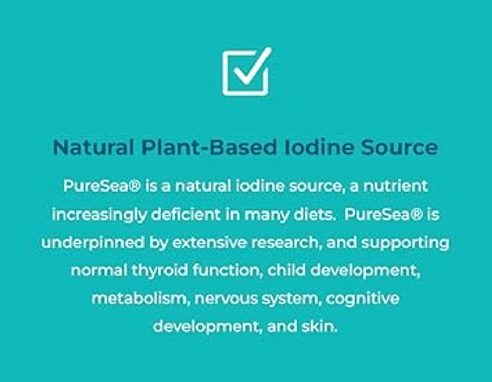 Iodine - Organic Scottish Sea Kelp - PureSea® Natural - UK Made - Zero Additives - Vegan (120 Capsule Pouch)