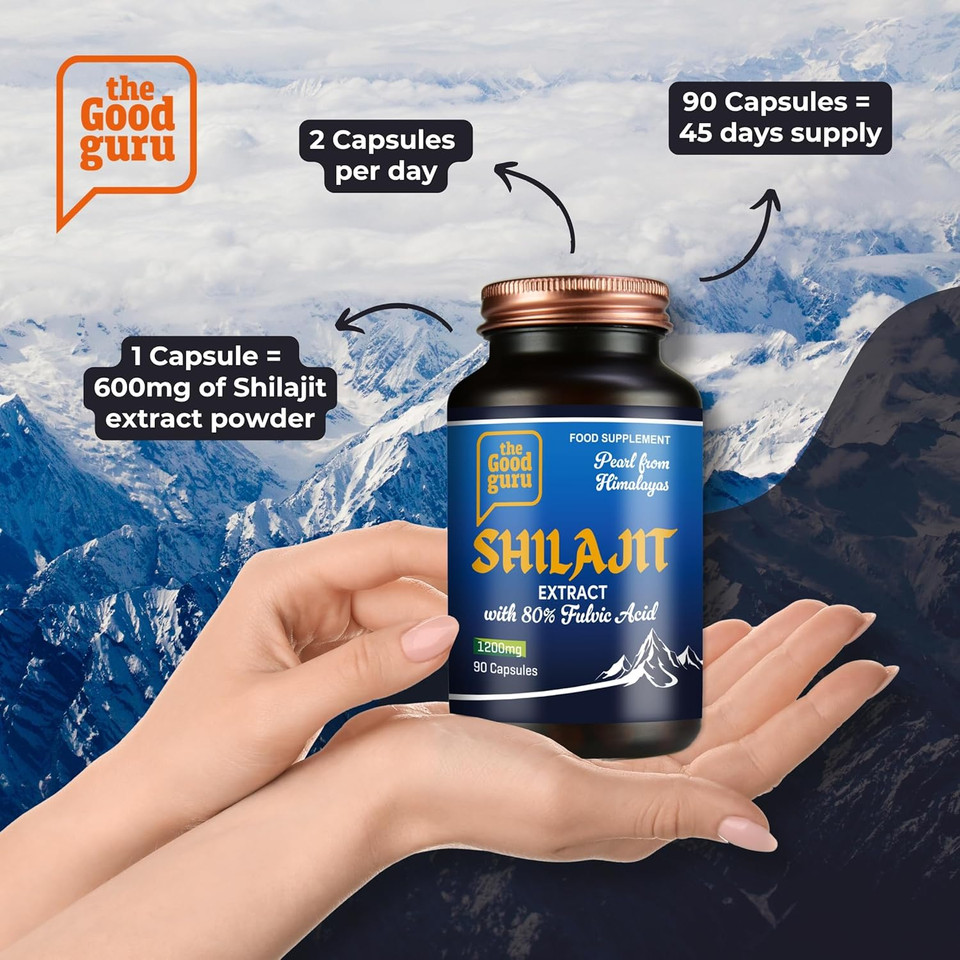 The Good Guru Himalayan Shilajit Capsules - 90 Capsules with 60% Fulvic Acid | Perl from Himalayan Shilajit Capsules for Men and Women