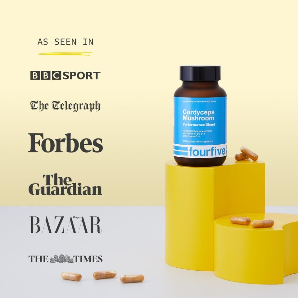 fourfive Cordyceps Mushroom Supplement (4000mg) Performance Blend with CoQ10 and Vitamins C, B6 and B12, Support Physical Performance, Energy & Recovery - 60 Capsules