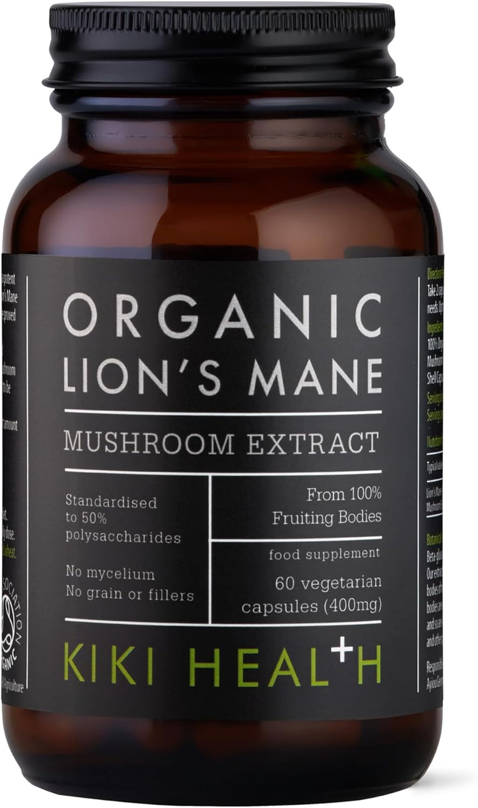KIKI Health Organic Lion's Mane Mushroom Extract | Improves Cognition, Memory and Mental Focus | Promotes Clarity of Mind | Brain Health | Made with Only Fruiting Bodies | Vegan | 60 Vegicaps