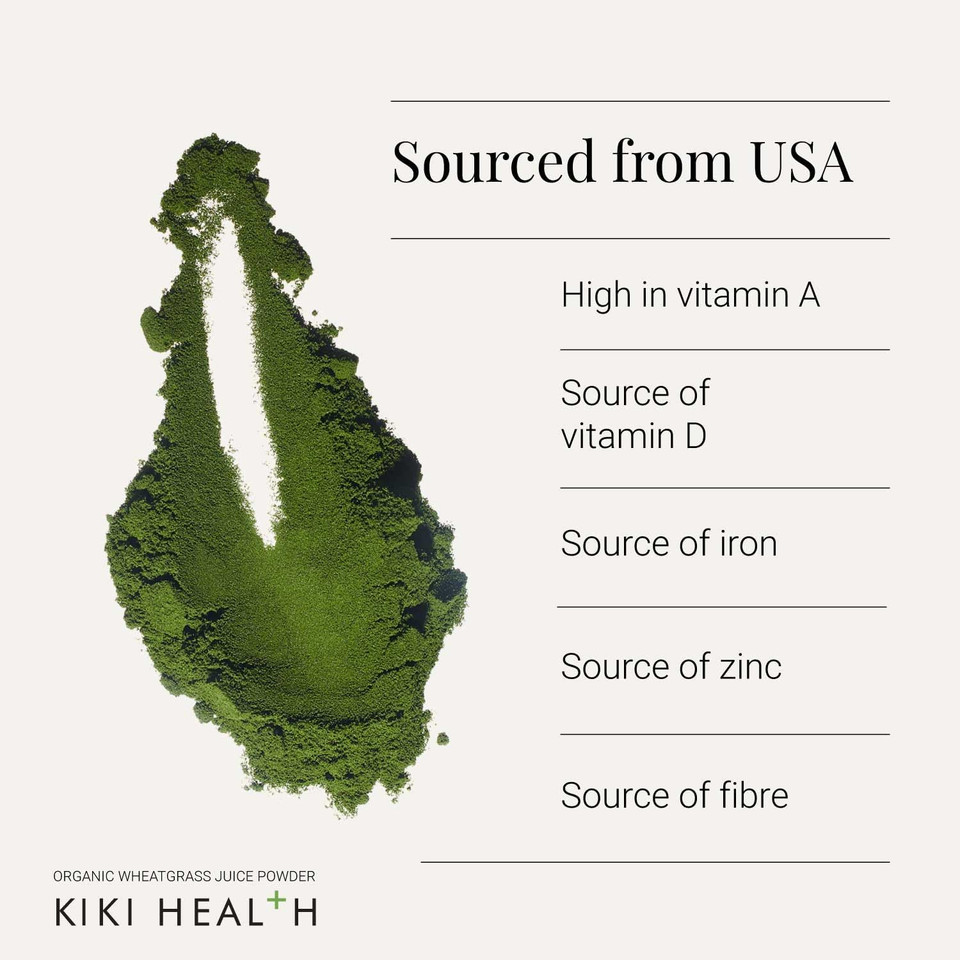 KIKI Health Organic Wheatgrass Juice Powder 100g, High Chlorophyll Content | Naturally Rich in Vitamin A, D & Zinc, Support Immune System, Vision, Skin, & Bones | Non-GMO & Gluten Free
