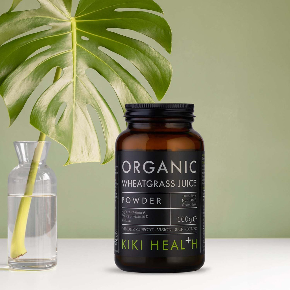 KIKI Health Organic Wheatgrass Juice Powder 100g, High Chlorophyll Content | Naturally Rich in Vitamin A, D & Zinc, Support Immune System, Vision, Skin, & Bones | Non-GMO & Gluten Free