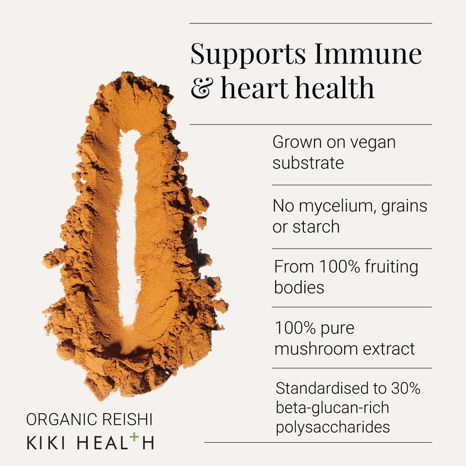 KIKI Health - Organic Reishi, Mushroom Extract Powder - Standardised to 30% Polysaccharides - Made from 100% Fruiting Bodies - Natural, Nutrient-Dense Extract - 50g