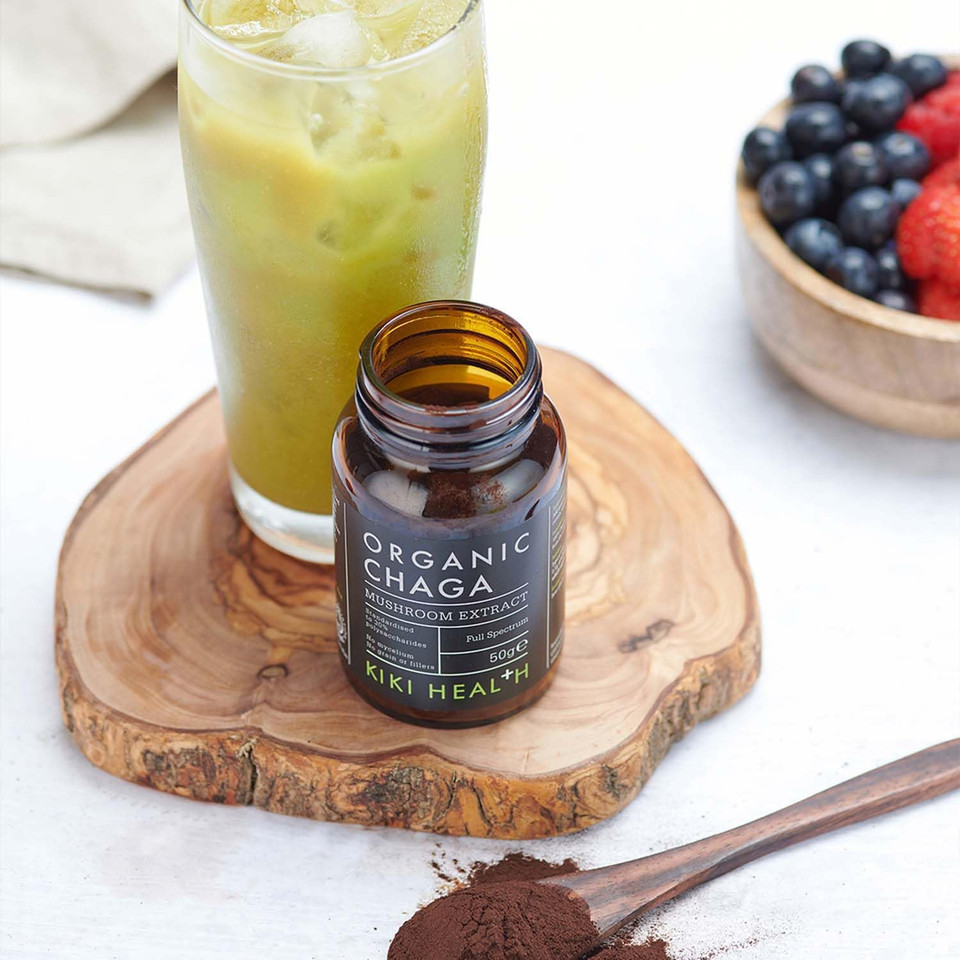 KIKI Health Organic Chaga Extract Mushroom Powder | Standardised to 30% Beta-Glucan-Rich Polysaccharides | Digestion, Energy, & Immune Support | Non-GMO, Vegan - 50g