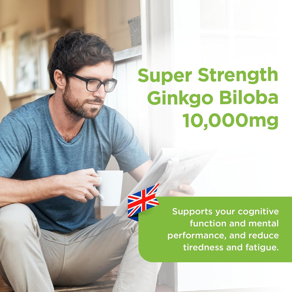 Healthspan Ginkgo 10,000 Cognitive Support (120 Tablets) | Maximum Strength Ginkgo Extract | Mental Function | Added Iodine & Vitamin B5 | Supports Energy | Vegan