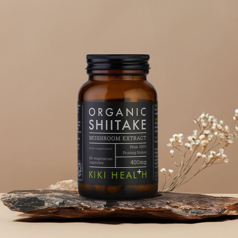 KIKI Health - Organic Shiitake, Full-Spectrum Mushroom Extract - Standardised to 50% Polysaccharides - Made from 100% Fruiting Bodies - Natural Extract - 60 Veg Capsules