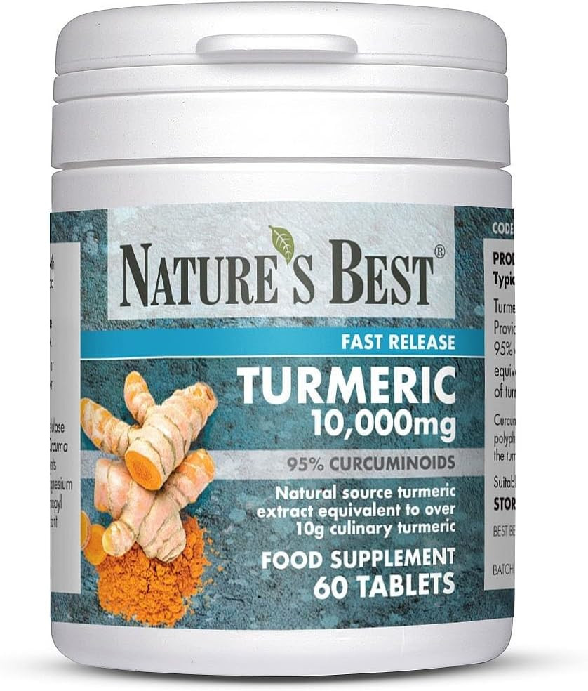 Nature's Best Turmeric 10,000mg Tablets Fast Release - High-Strength, 95% Curcuminoids - Taste-Free - UK Made - 120 Tablets (4 Months' Supply)