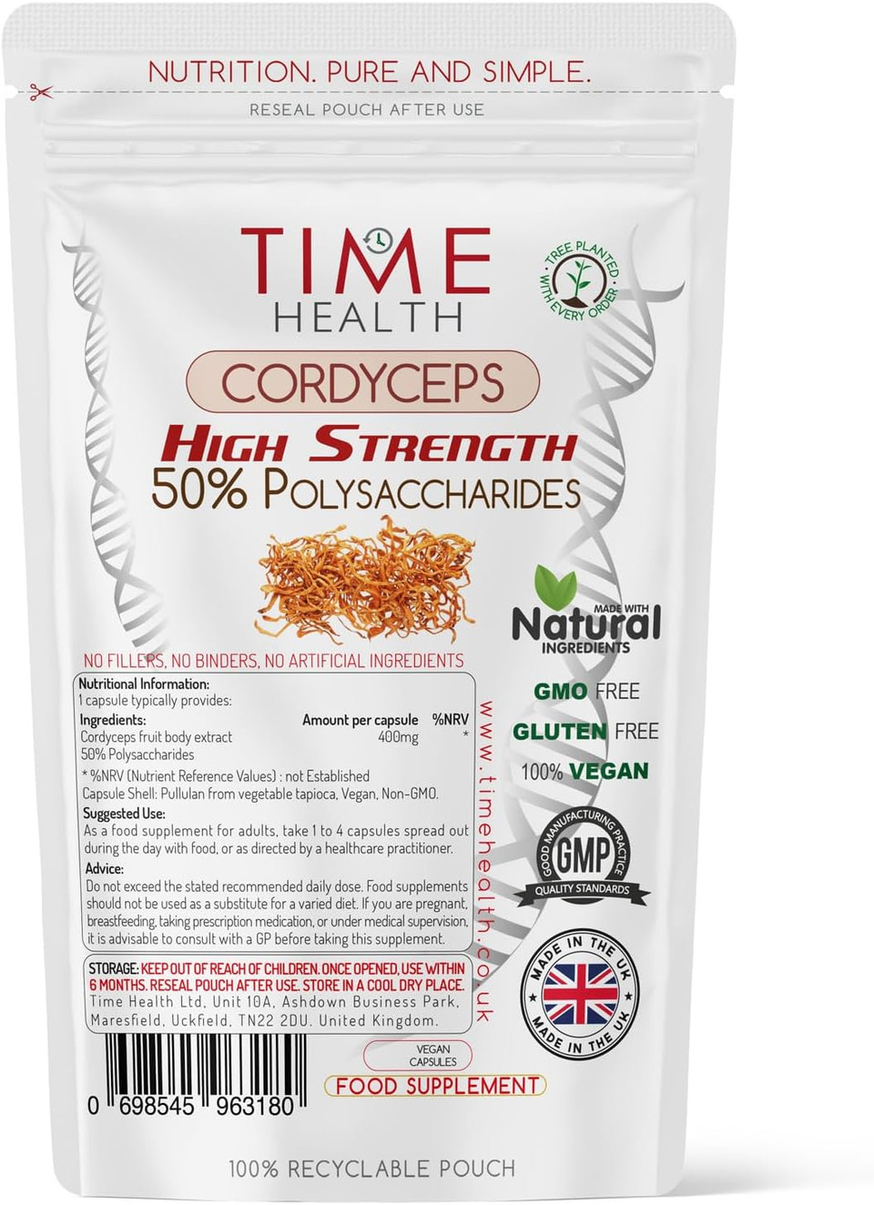 Cordyceps High Strength 50% Polysaccharides (120 Capsule Pouch)