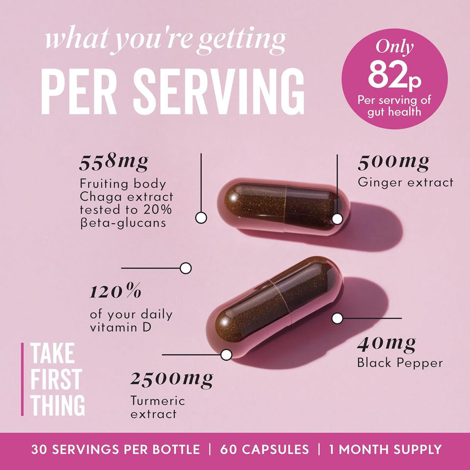 Grass & Co. | BIOME Chaga Mushroom & Turmeric Powder | 1867mg Chaga, 1000mg Turmeric & 500mg Ginger | Gut Health, Digestion & Immunity Support | 46 Servings