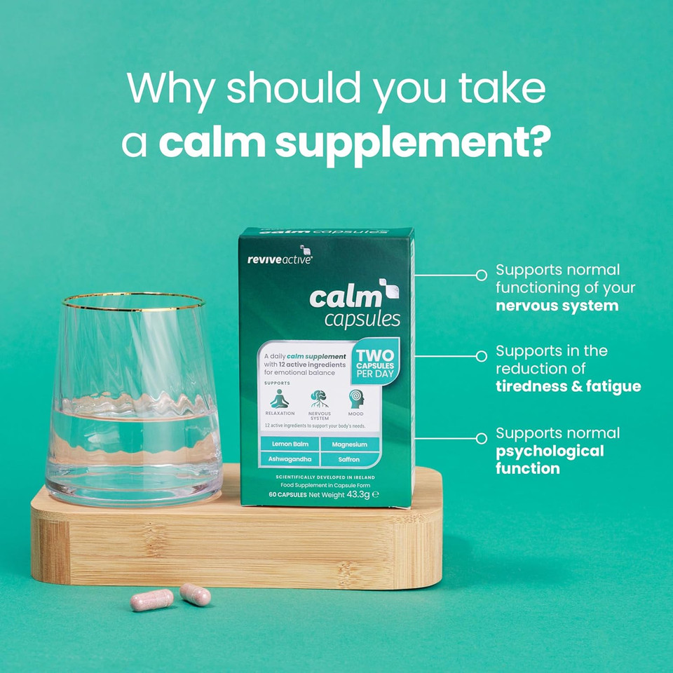 Revive Active Calm Capsules - 12 Active Ingredients - Ashwagandha with Essential Vitamins and Magnesium - Supports Energy Levels, Nervous System, Relaxation & Mood - 60 Capsules