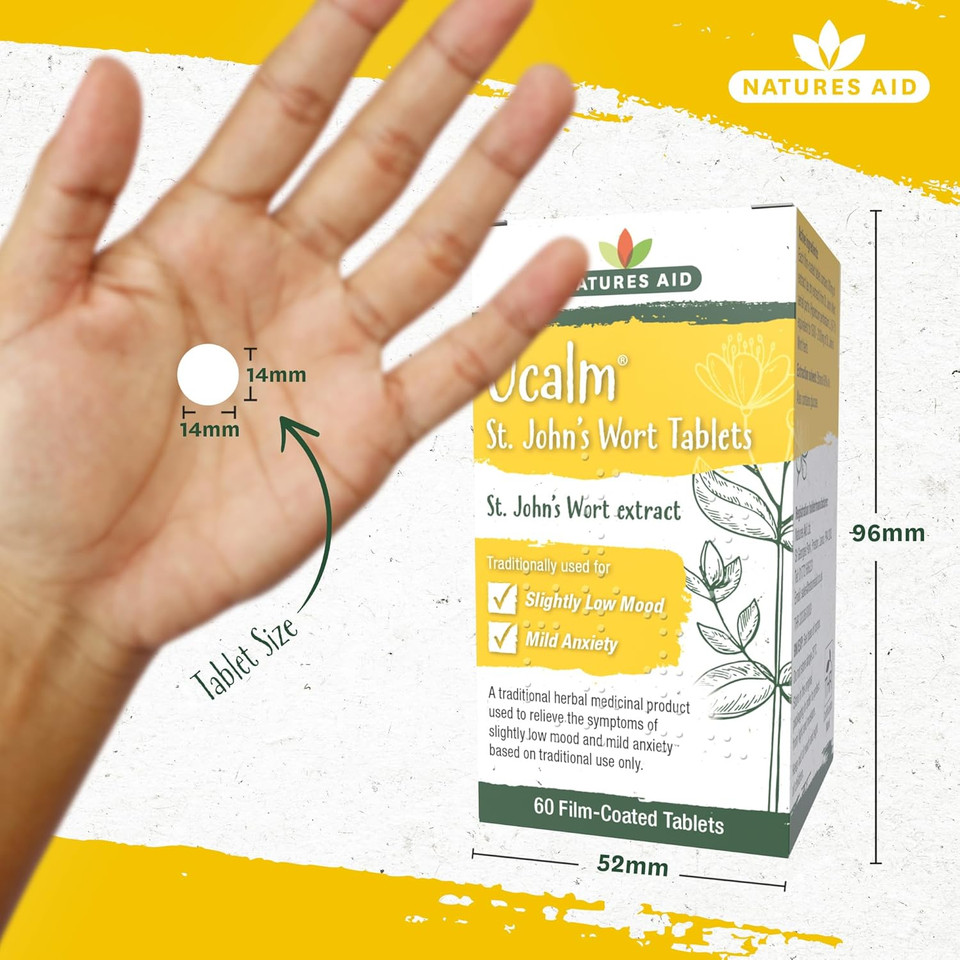 Natures Aid Ucalm St John's Wort - Traditional Herbal Remedy for Low Mood & Mild Anxiety Relief - Supports Emotional Balance & Mental Clarity - Vegan, Non-GMO, Gluten-Free - 120 Tablets