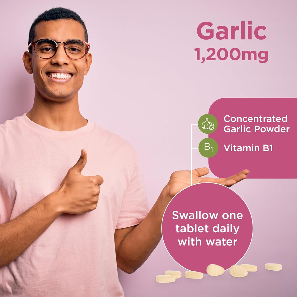 Healthspan Garlic 1,200mg (240 Tablets) |Supports Heart Health & The Respiratory System | Maintains Normal Cholesterol Levels | Added Vitamin B1 | Odour-Controlled & Easy to Swallow | Vegetarian