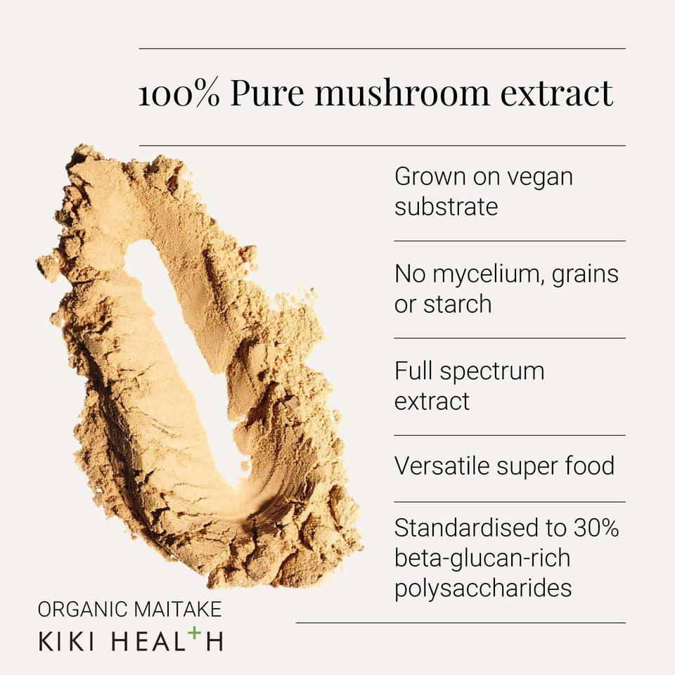 KIKI Health Organic Maitake Extract Mushroom Powder | Antioxidants Rich Superfood for Immune System Support | Real Fruiting Bodies Extract Supplement | Vegan, Gluten-Free, Non-GMO - 50g