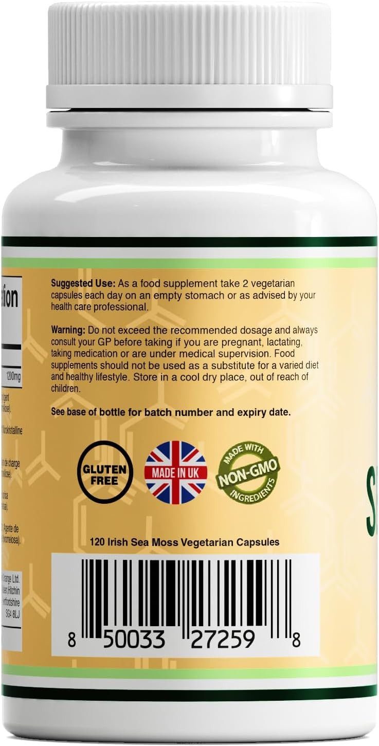 Double Wood Irish Sea Moss Capsules | 120 Sea Moss Supplements - High Strength 1200mg Sea Moss per Serving | Non-GMO & Gluten Free | Manufactured in The UK