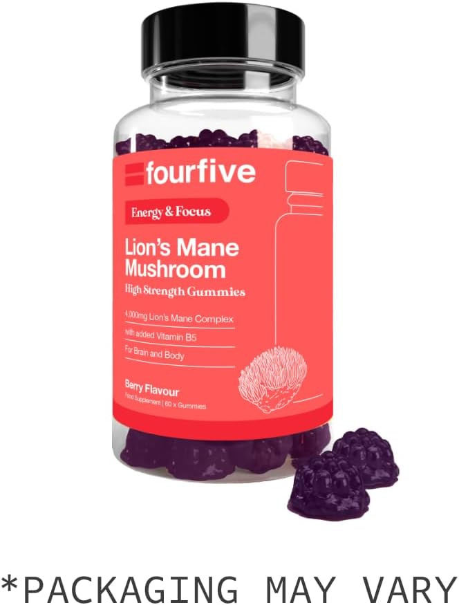 fourfive Lions Mane Mushroom Gummies (4000mg) Energy & Focus Blend with Vitamin B5, Support Brain Function, Focus & Energy - 60 Gummies
