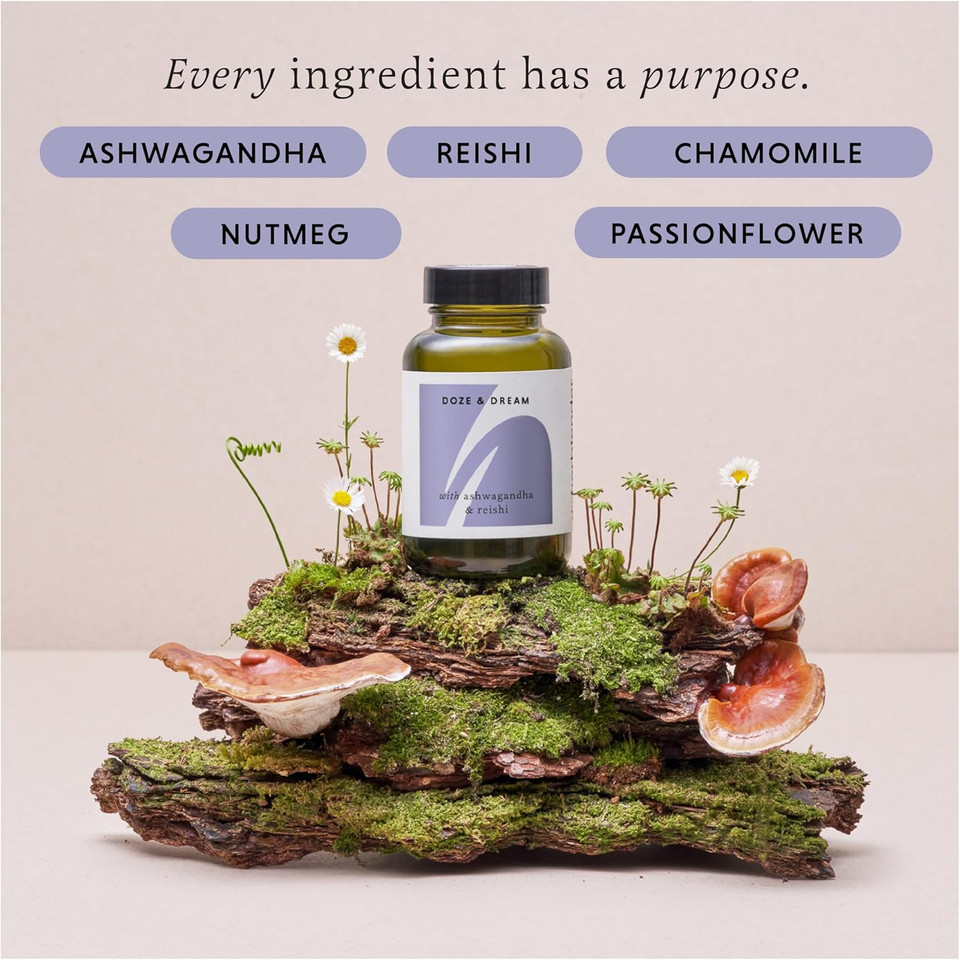 The Herbtender Doze & Dream  Natural Sleep Support Supplement with Reishi, Ashwagandha & Chamomile, Promotes Deep Rest & Relaxation, Vegan, Organic Ingredients, 60 Capsule Pouch The Herbtender Doze & Dream  Natural Sleep Support Supplement with Reishi, Ashwagandha & Chamomile, Promotes Deep Rest & Relaxation, Vegan, Organic Ingredients, 60 Capsule Pouch