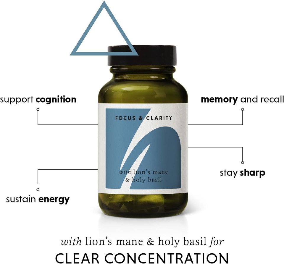 The Herbtender Focus & Clarity  Lion's Mane Focus Supplement with Holy Basil, Rosemary & Adaptogens for Memory, Concentration & Cognitive Support, Vegan, Organic Capsules, 60 Capsules
