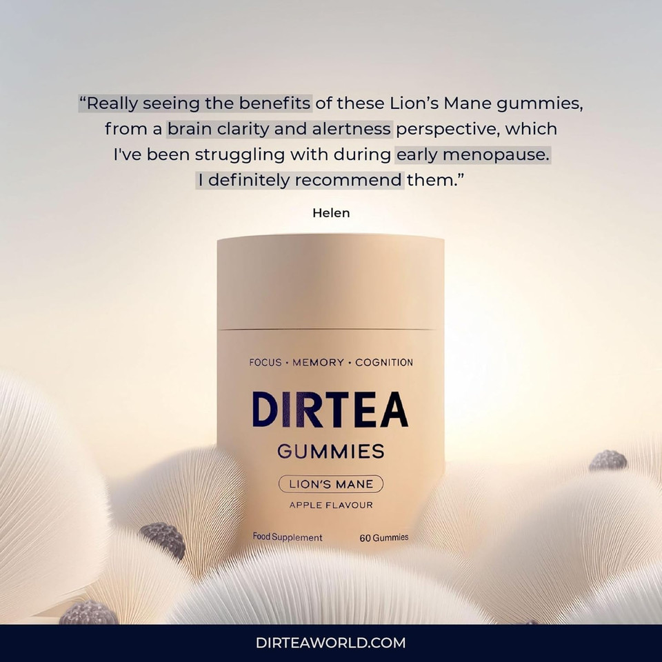 DIRTEA Cordyceps Mushroom Gummies - Vegan, Natural & Sugar Free with Vitamin C, B3 & B5 - Energy & Performance Supplement - 1 Month's Supply - 3,000mg per Serving - 60 Gummies - Mixed Berries Flavour