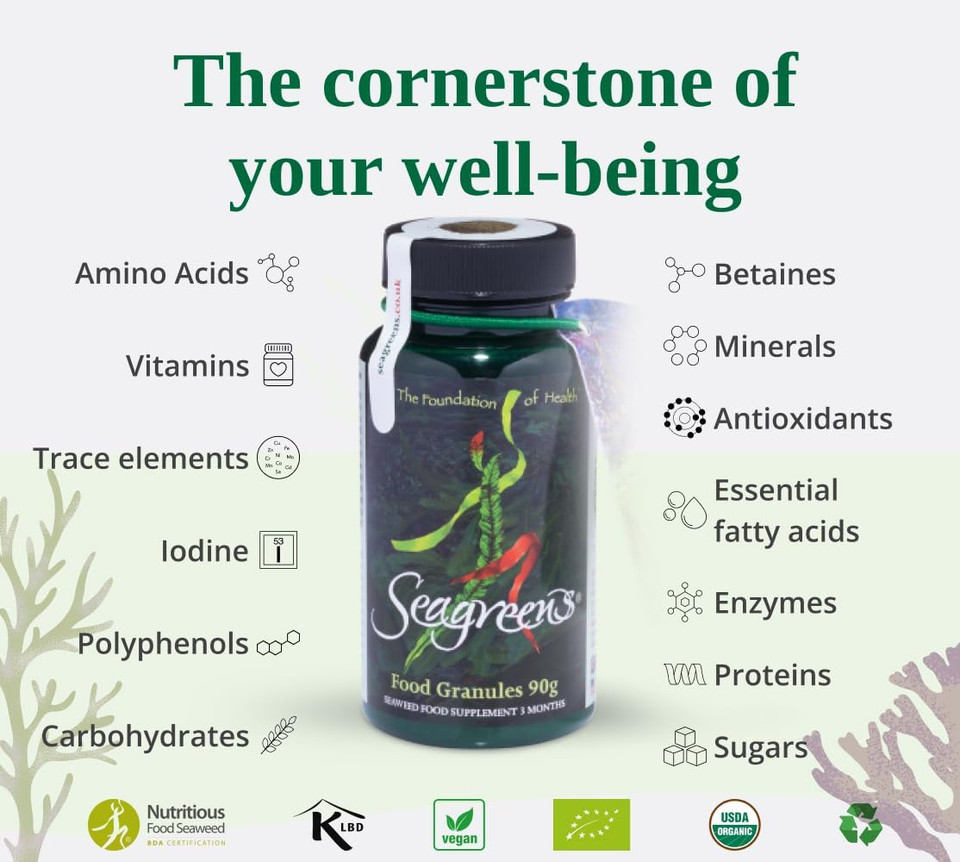 Seagreens Seaweed Food Supplement Granules, 90g, 3 Month Supply, Vegan & Additive-Free, Seaweed Supplement for Humans & Diet Support