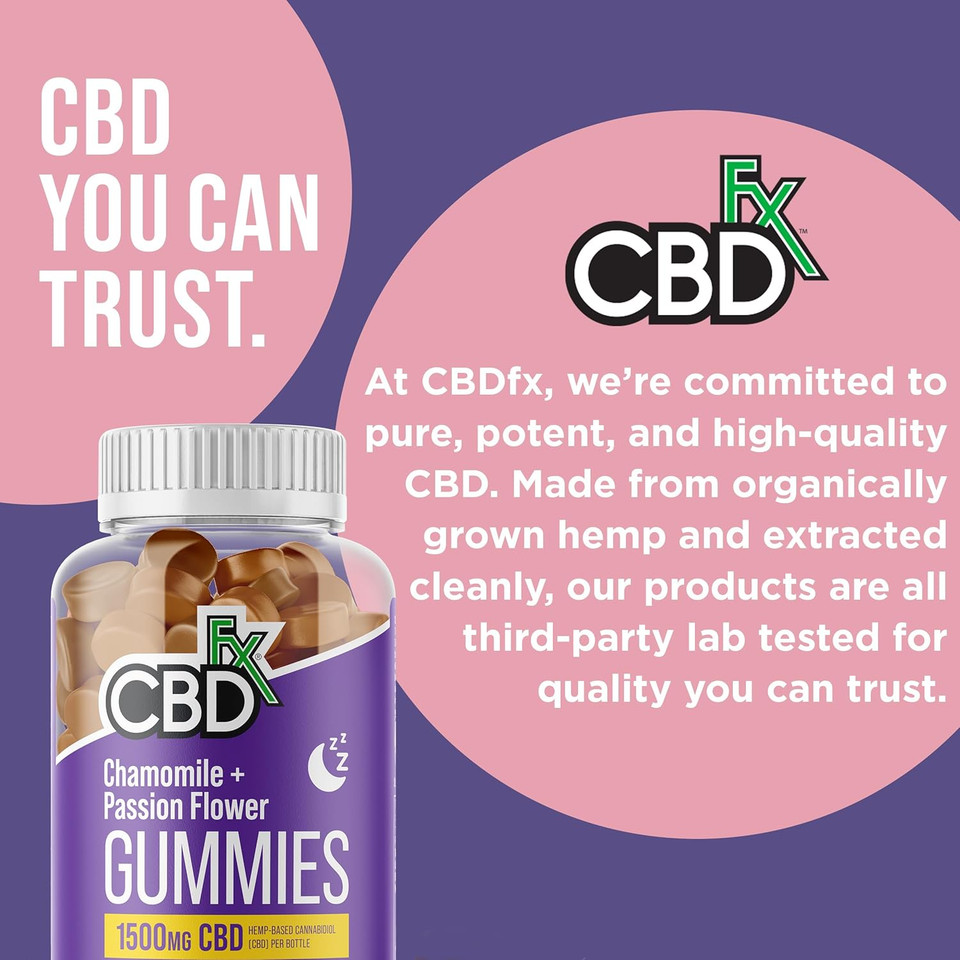 CBDfx 1500mg High Strength Vegan Sleep CBD Gummies, 10mg Each of Chamomile, Passionflower and Lemon Balm /25mg CBD per Gummy 60x Bottle (30 Days) CBDfx 1500mg High Strength Vegan Sleep CBD Gummies, 10mg Each of Chamomile, Passionflower and Lemon Balm /25mg CBD per Gummy 60x Bottle (30 Days)