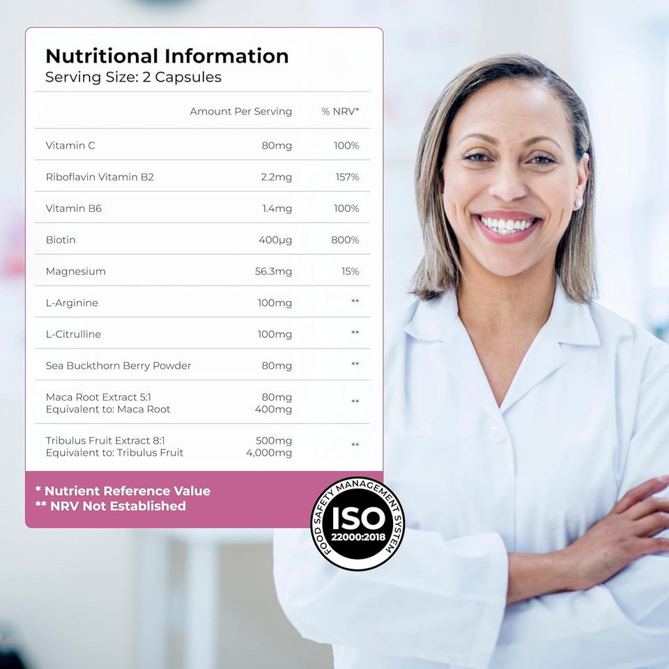 Health & Her Intimacy+ Multi-Nutrient Support for Women - Women's Desire Supplement with Maca Root, Tribulus Terrestris and Sea Buckthorn - 2 Month Supply - 120 Vegan Tablets