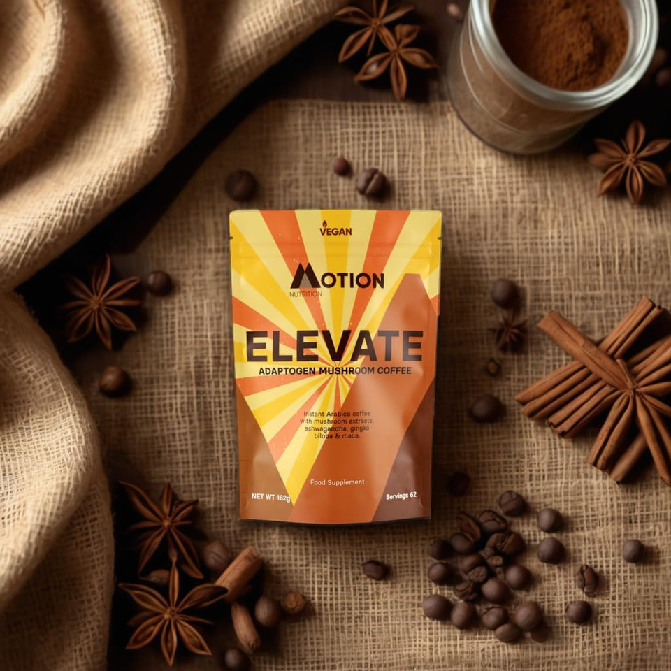 Motion Nutrition Elevate Adaptogen Coffee- Instant Lion's Mane Mushroom Coffee Blend with Chaga, Reishi, Maca, Ashwaganda & Gingko Biloba (162g) Motion Nutrition Elevate Adaptogen Coffee- Instant Lion's Mane Mushroom Coffee Blend with Chaga, Reishi, Maca, Ashwaganda & Gingko Biloba (162g)