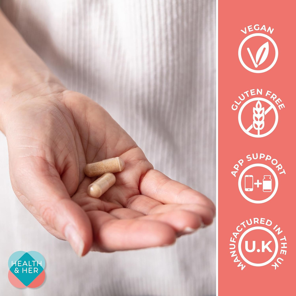 Health & Her Premenstrual Supplements for Women - with Ashwagandha, Flaxseed and Ginger Root - 3 Month Supply, 180 Capsules - Vegan & Gluten Free