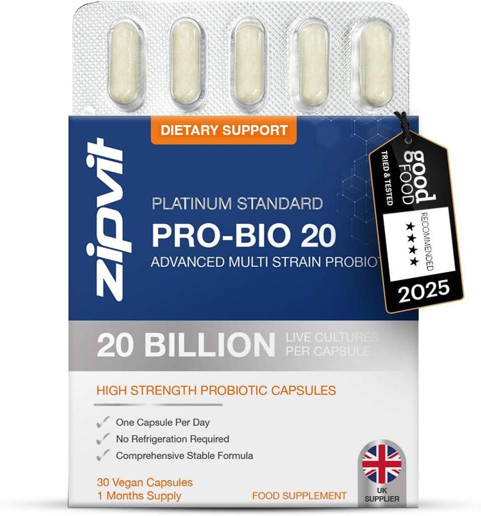 Zipvit Pro Bio 20 Billion CFU Probiotics for Gut Health, High Strength, 60 Vegan Probiotic Capsules for Men & Women, 3 Live Bacterial Cultures, Lactobacillus & Bifidobacterium Animalis