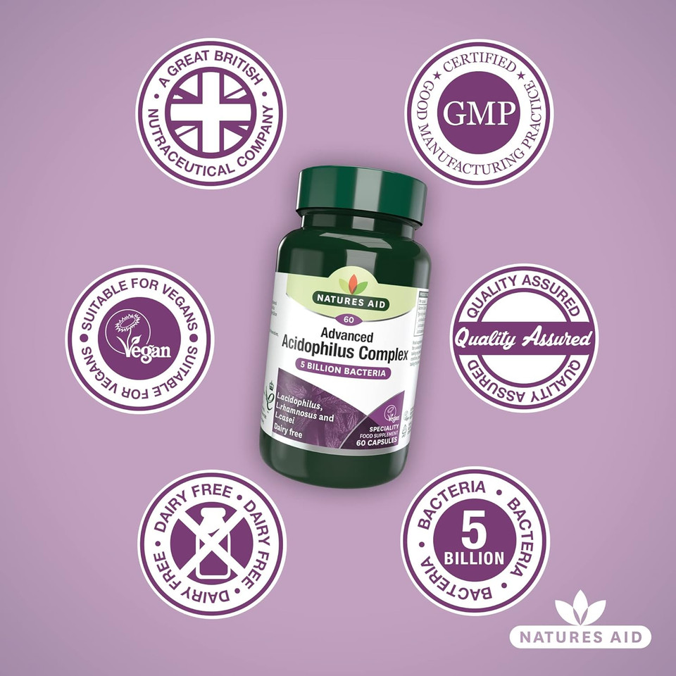 Natures Aid Acidophilus Complex 5 Billion Bacteria CFU  High Strength Supplement Lactobacillus Acidophilus Rhamnosus Casei Supports Digestive & Immune Health  Vegan Gluten-Free Non-GMO 180 Capsules