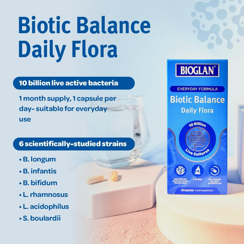 Bioglan Biotic Balance Daily Flora | 10 Billion | CFU | 6 Strains | Live Cultures | 30 Capsules