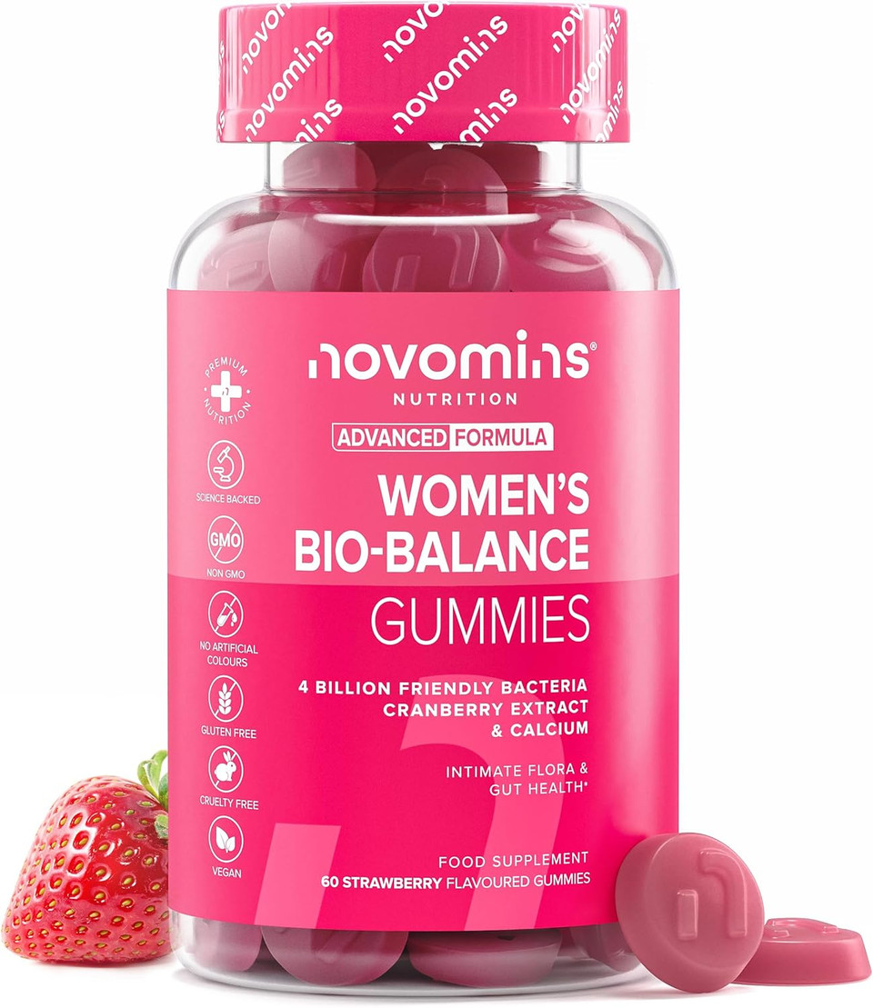 Probiotic Gummies  Womens Bio-Balance Gummies for Intimate Flora and Gut Health  Advanced Multi-Strain Formulation  Vegan Supplement with Calcium & Cranberry Extract - Made by Novomins