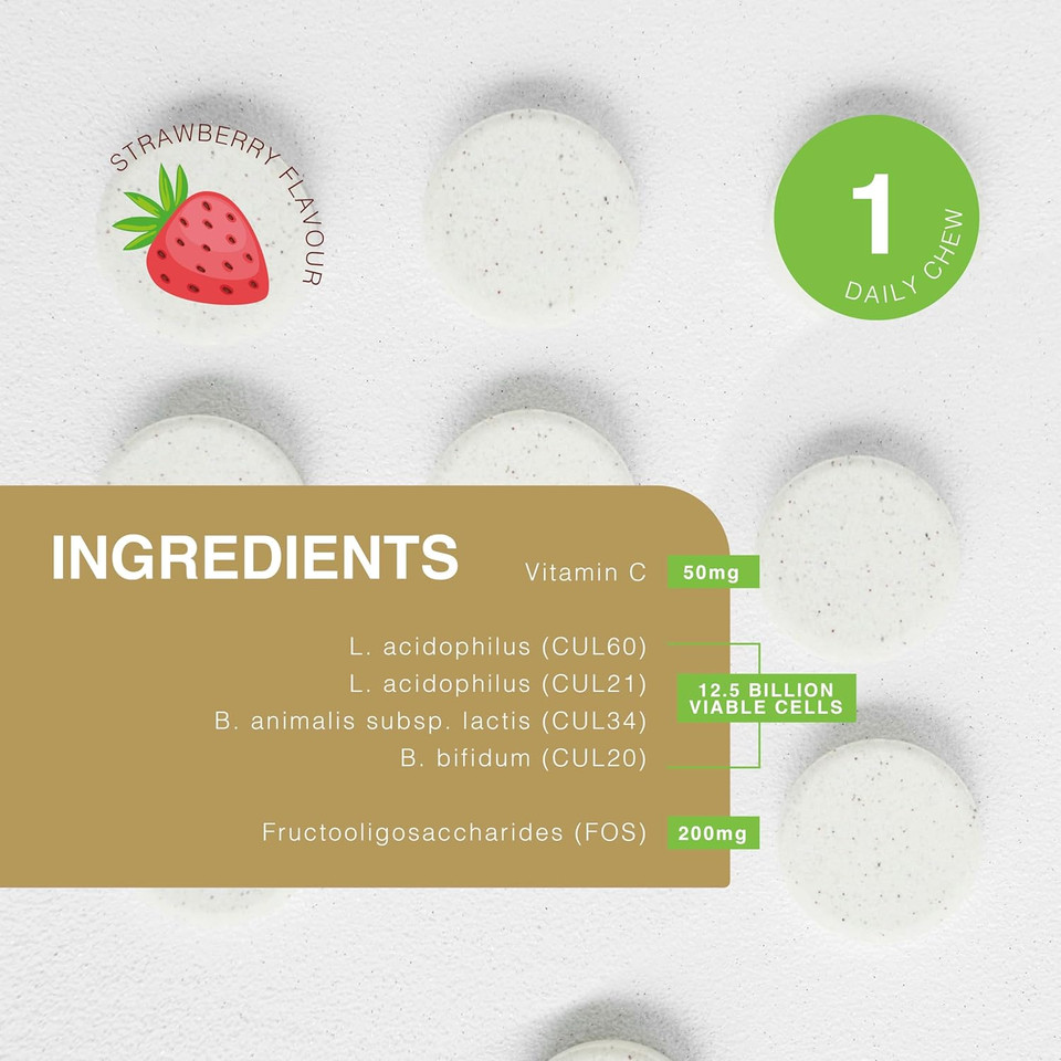 Pro-Ven Probiotics for Children (4-16) Fit for School Gut Health and Immune Support 12.5 Billion CFU Live Bacteria & Vitamin C Supplement 30 Strawberry Chewable Tablets