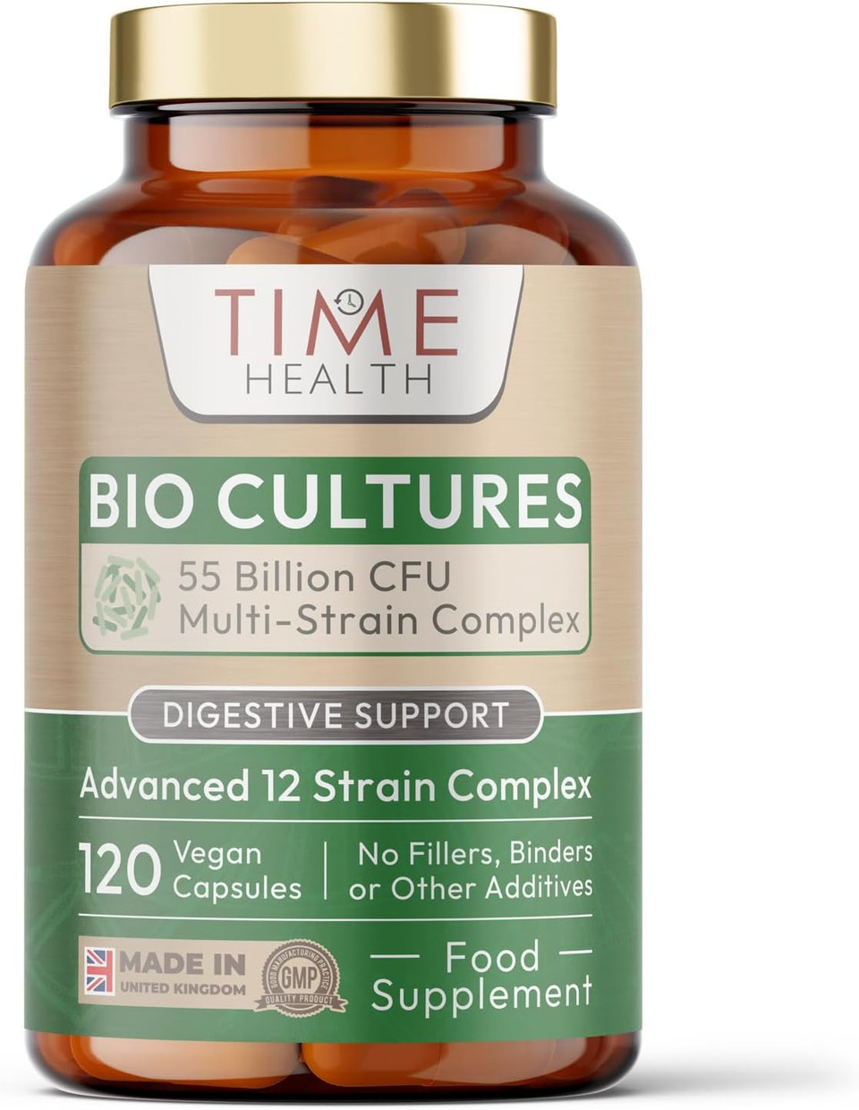 Bio Cultures Complex  55 Billion CFU  Advanced 12 Strain Probiotic Formula - Digestion, Immunity & Cognitive Support  Vegan Probiotics  UK Made