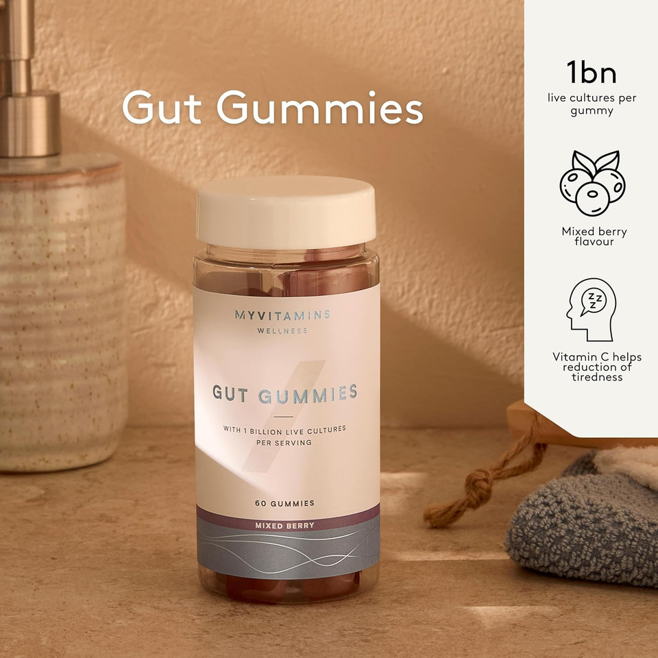 Myprotein Gut Gummies  Probiotic Gummies with Vitamin C  Supports Digestion, Gut Health & Immune System  Mixed Berry Flavor  Gluten-Free  60 Gummies