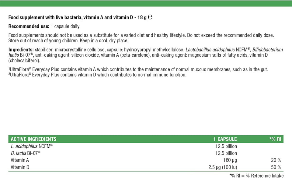 Metagenics - UltraFlora Everyday Plus - Dairy Free Probiotic - 25 Billion Live Bacteria with Vitamin A & D - Supports Microflora Balance - 30 Capsules