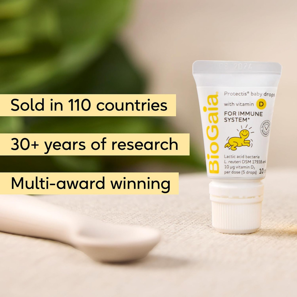 BIOGAIA Protectis Baby Drops with Vitamin D | Lactobacillus Reuteri Probiotic Supplement for Newborns, Infants & Babies | for Digestive and Immune System, Helps Relieve Tummy Gas and Discomfort