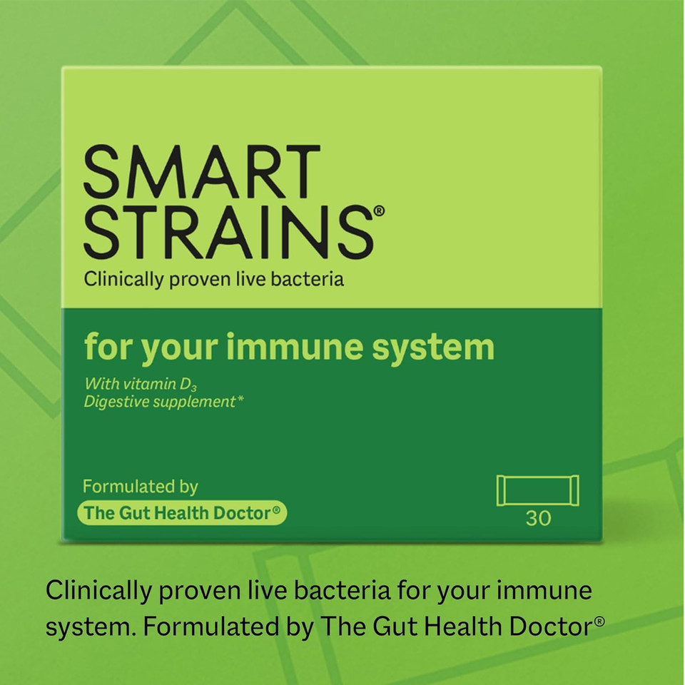 SMART STRAINS For Immunity & Digestion  Clinically Proven Probiotics | Formulated by The Gut Health Doctor | 20 Billion of the Worlds Most Studied Bacterial Cultures | With Vitamin D3 | 30 Sachets