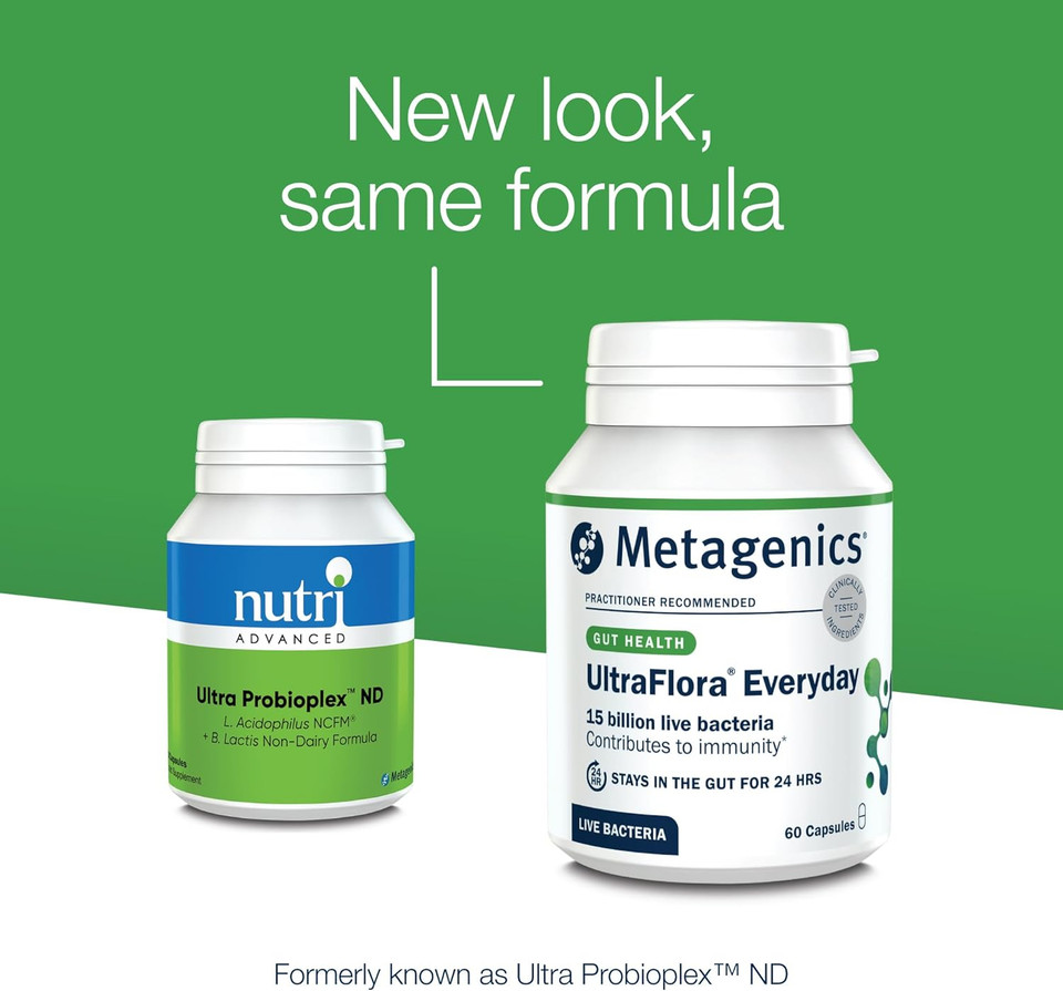 Metagenics UltraFlora Everyday Dairy Free Probiotic - 15 Billion Live Bacteria and Vitamin D3 - Supports Gut Health - for Daily Use - 60 Capsules