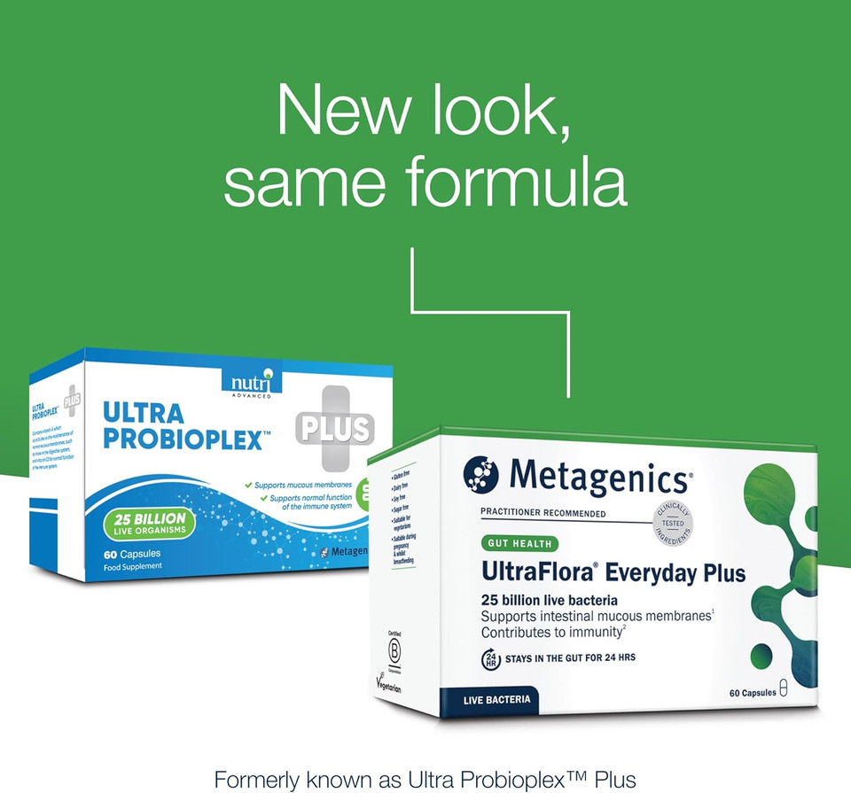 Metagenics - UltraFlora Everyday Plus - Dairy Free Probiotic - 25 Billion Live Bacteria with Vitamin A & D - Supports Microflora Balance - 60 Capsules