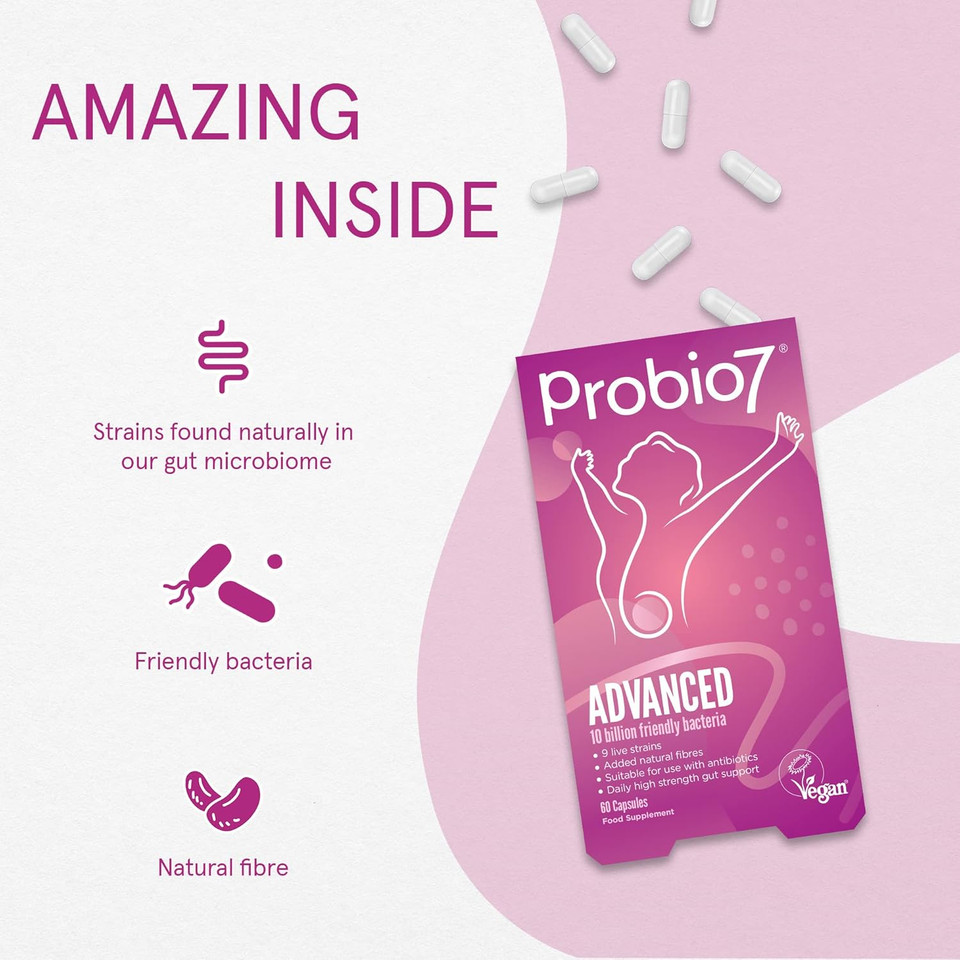 Probio7 Advanced | 9 Live Strains | with 10 Billion CFU, Saccharomyces Boulardii + 2 Types of Fibre | Gut Health Supplements, Probiotics for Gut Health - 120 Vegan Capsules (4 Months Supply)