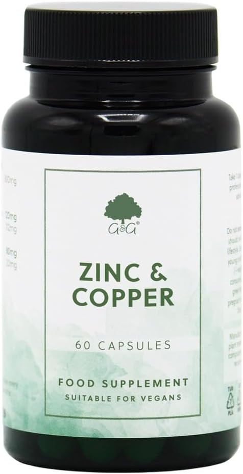 Zinc & Copper Supplement - High Absorption Chelated Formula - 15:1 Balanced Ratio - Immune Support - Vegan, Non-GMO, 60 Capsules - G&G Vitamins