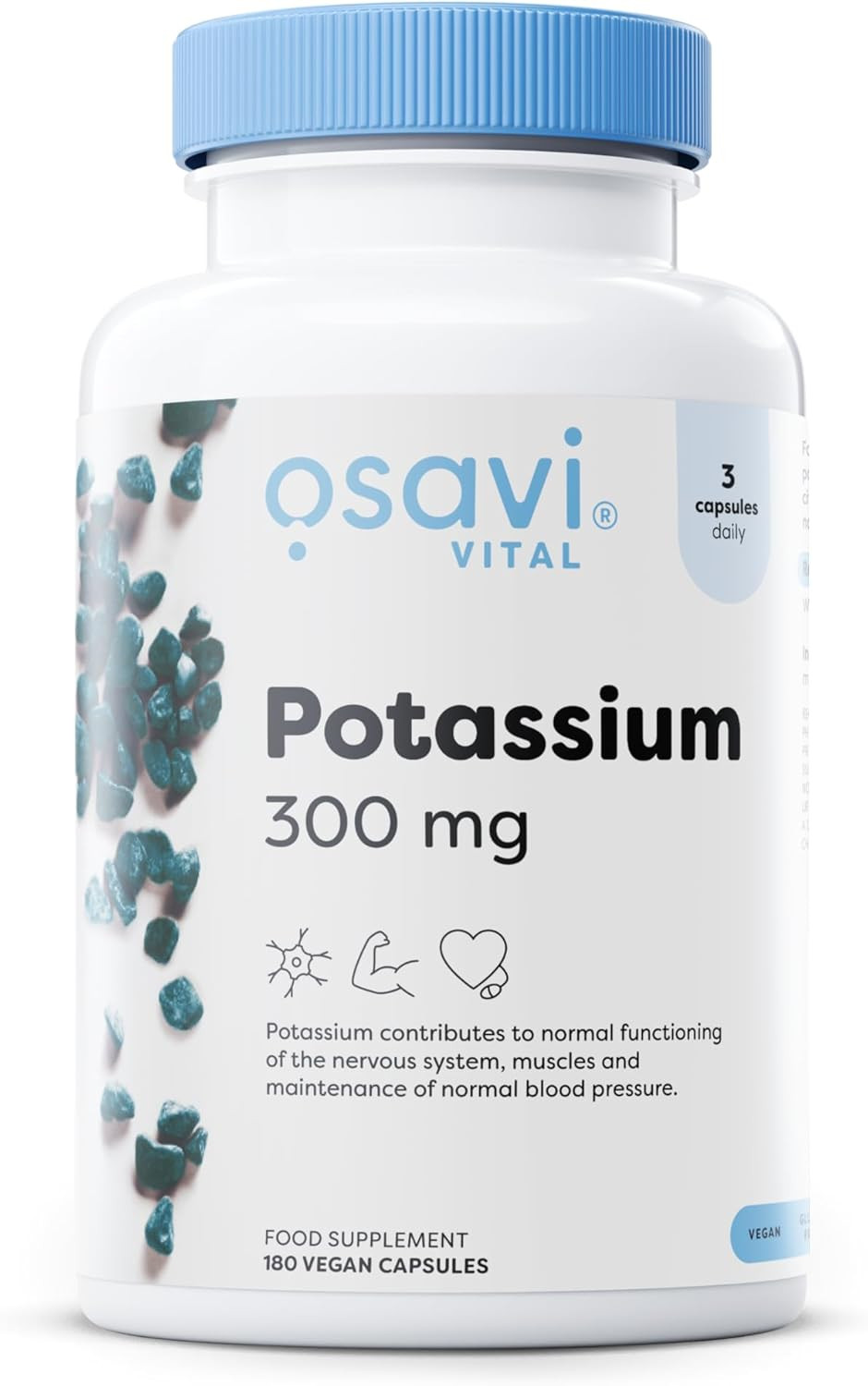 Osavi Potassium 300mg  180 Vegan Capsules | Highly Absorbable Potassium Citrate for Nervous System, Muscle Function, and Blood Pressure Support | Clean Label, Vegan Friendly