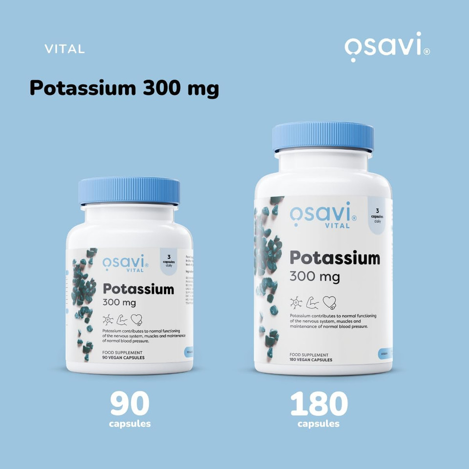 Osavi Potassium 300mg  180 Vegan Capsules | Highly Absorbable Potassium Citrate for Nervous System, Muscle Function, and Blood Pressure Support | Clean Label, Vegan Friendly
