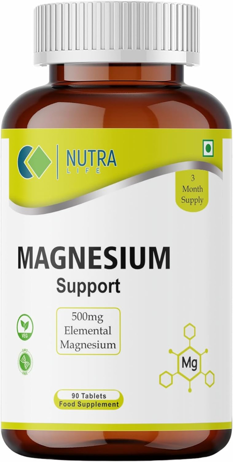 Magnesium Supplements 500mg for Muscle, Bone & Energy. Magnesium Tablets for Women & Men, 90 Tablets, 3 Month Supply-Nutra Life